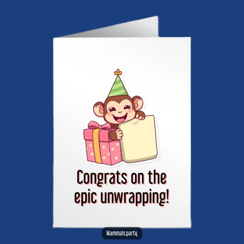 Free Printable Congrats Card: Monkey Present Fun Downloadable Humorous Gift