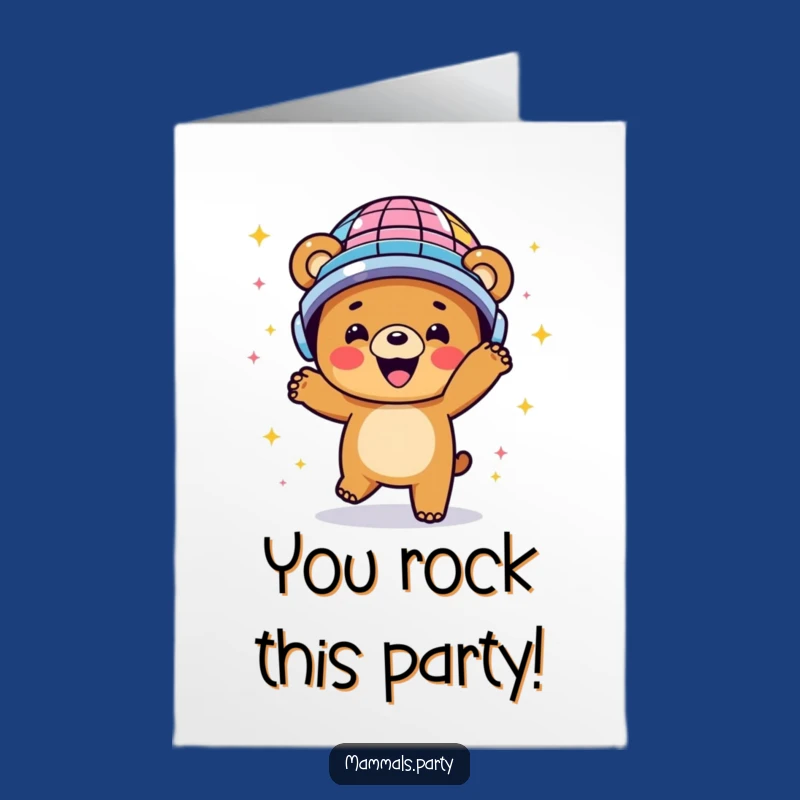 Free Printable Bear Congrats Card: Disco Dance Celebration, Energetic Success, Funny Downloadable Gift