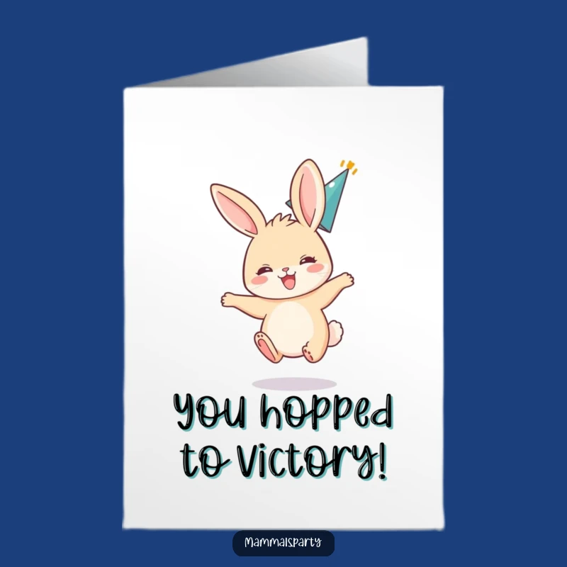 Free Printable Bunny Congrats Card: Funny Party Hat Bounce Downloadable Gift