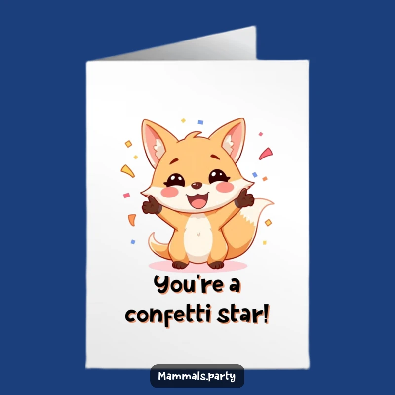 Free Printable Congrats Card: Fox Juggling Confetti - Celebration Downloadable Gift