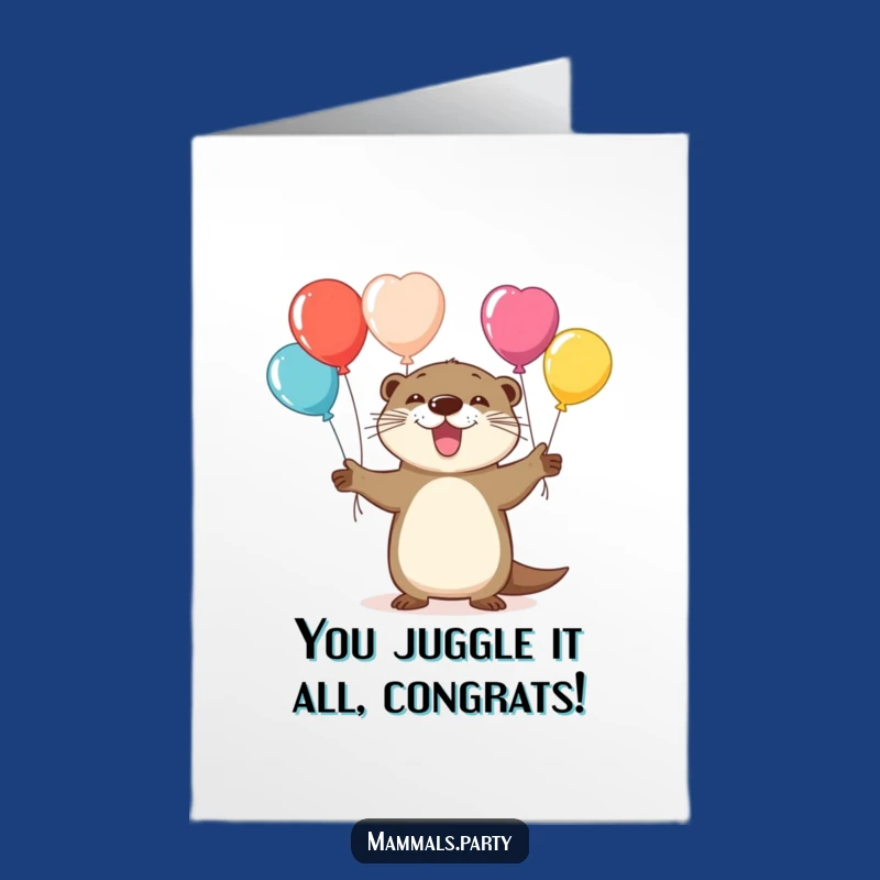 Free Printable Congrats Card: Otter's Balloon Toss, Humorous Downloadable