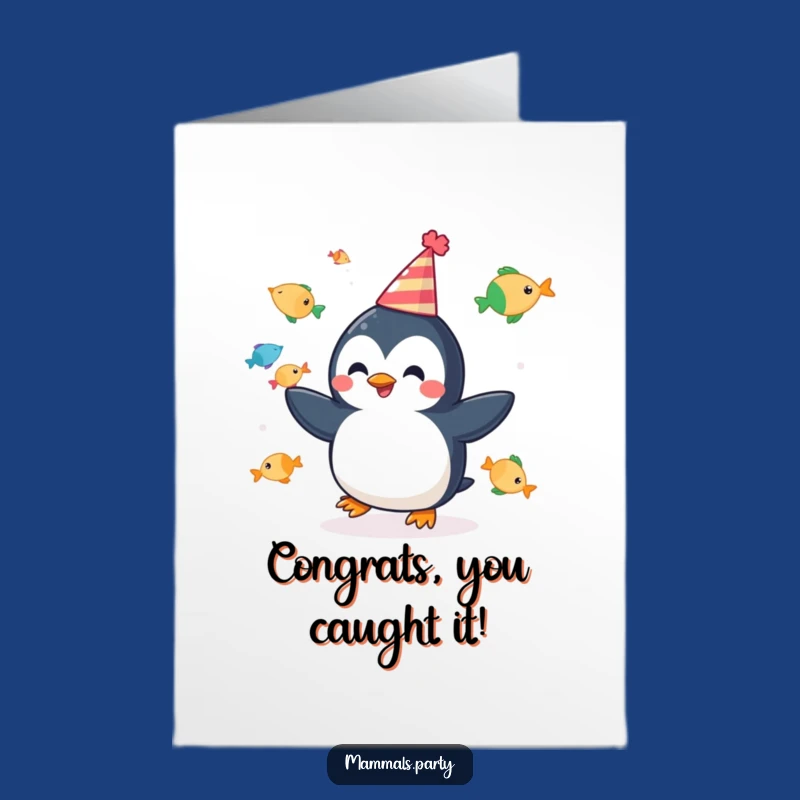 Free Printable Penguin Congrats Card: Juggling Success Celebration, Festive Fun, Funny Downloadable Gift