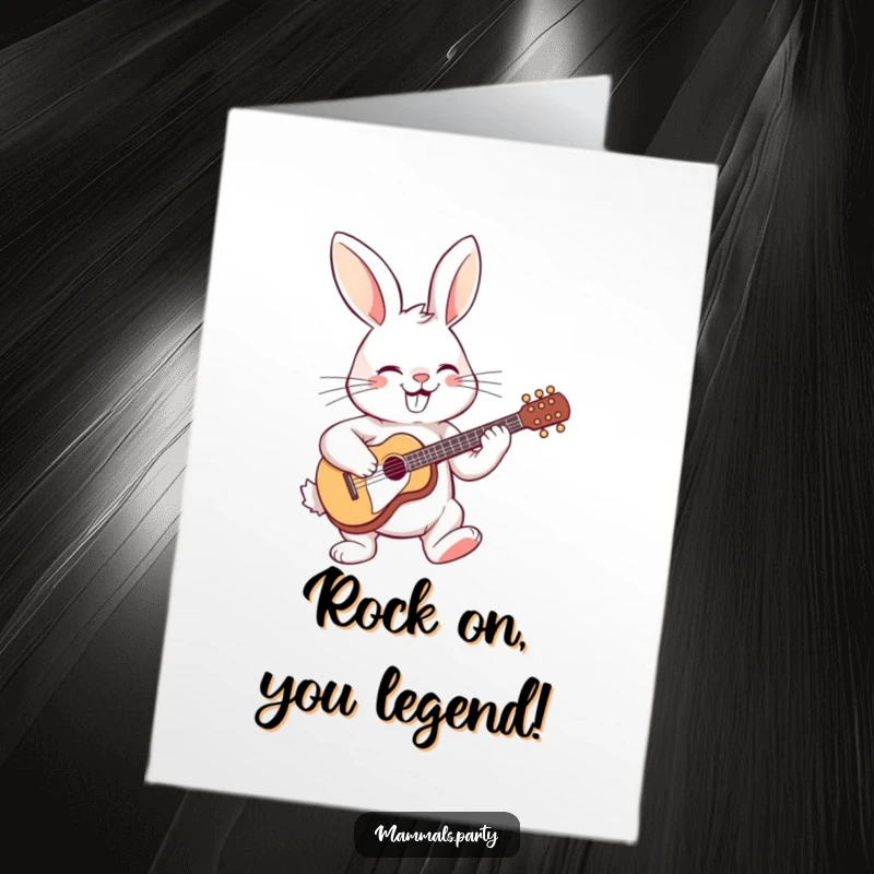 Funny Free Printable Congratulations Card: A rabbit happily strumming a tiny guitar, celebrating a big achievement.