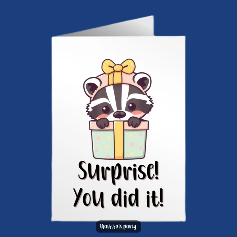 Free Printable Congratulations Card: Badger Gift Box Joyful Download