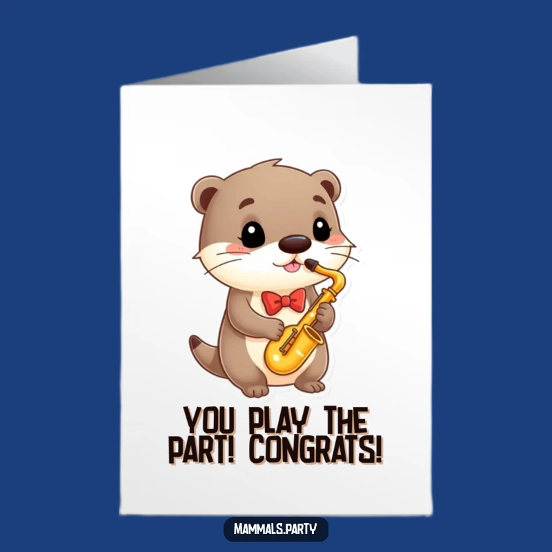 Free Printable Congrats Card: Otter Saxophonist Celebrating Success with a Jazzy Tune, a Humorous Downloadable