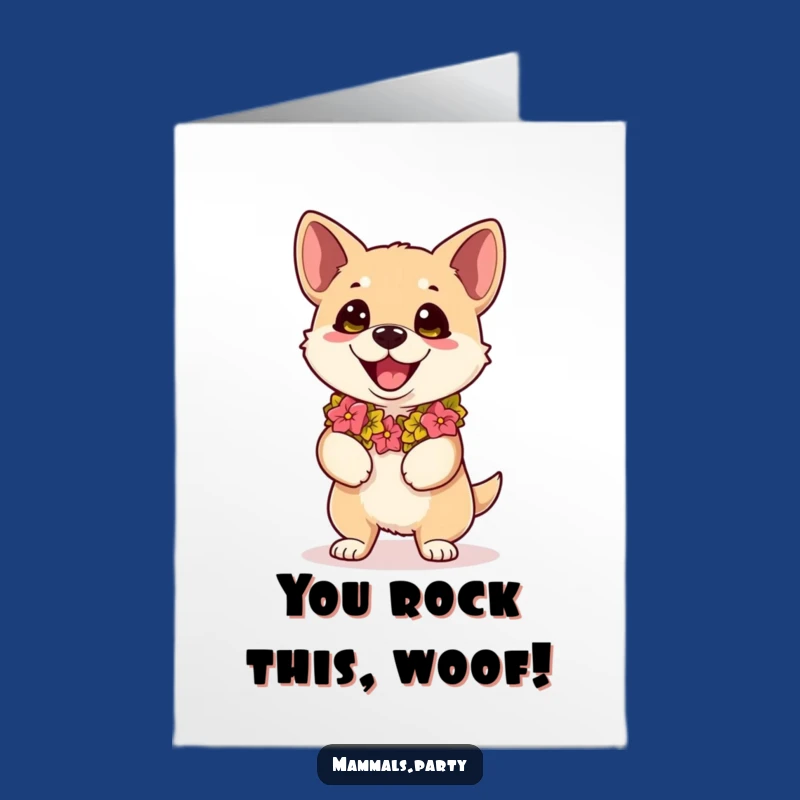 Free Printable Kawaii Dog Congrats Card: Humorous Dance Celebration Downloadable Gift