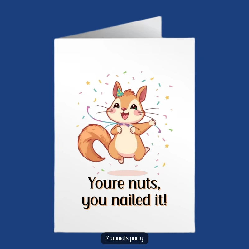 Free Printable Squirrel Congrats Card: Streamer Celebration Downloadable