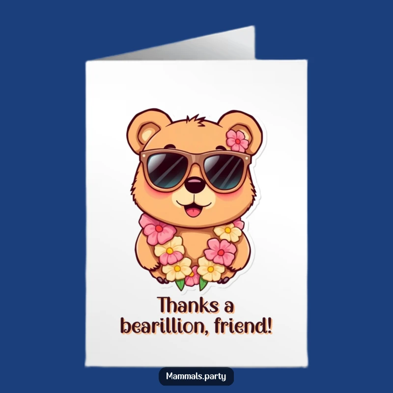 Free Printable Funny Bear Thank You Card: Sunglasses Lei Bear Downloadable Gift