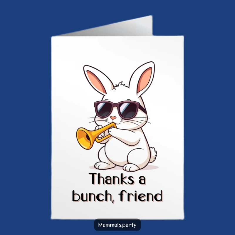 Free Printable Kawaii Rabbit Thank You Card: Funny Trumpet Tune Downloadable Gift