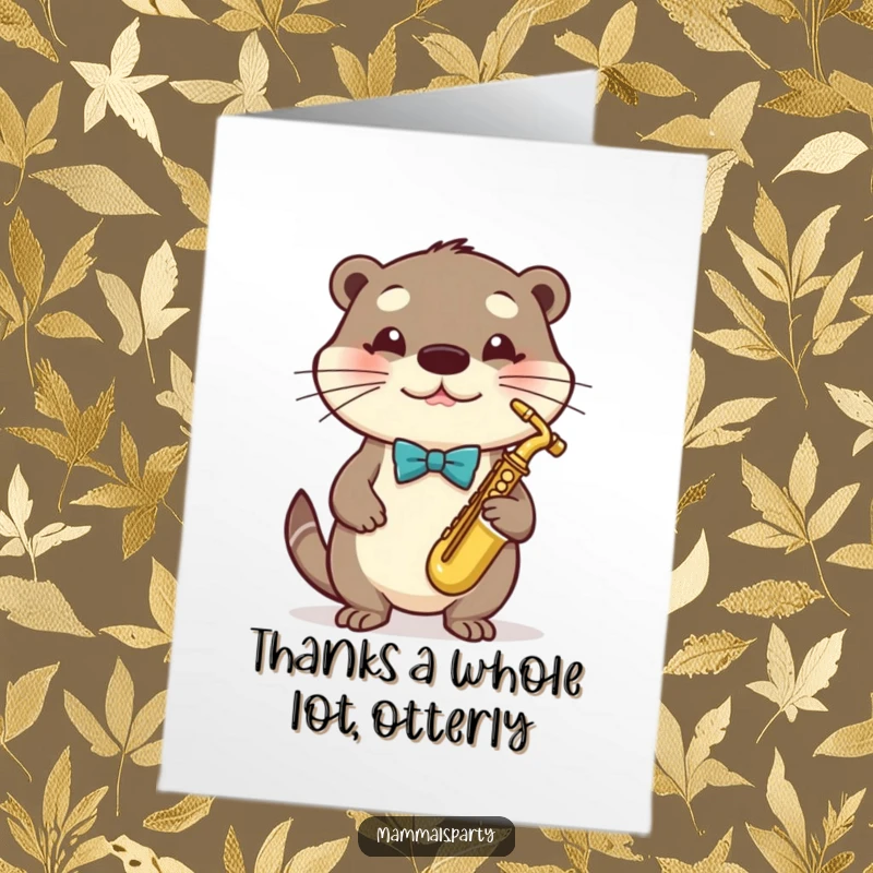 Funny Free Printable Thank You Card with a charming otter wearing a bowtie, blowing a tune on a tiny saxophone.