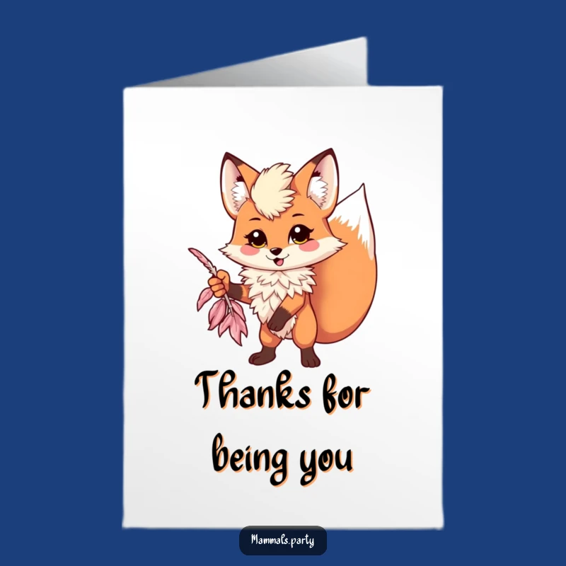 Free Printable Kawaii Fox Thank You Card: Funny Pose Downloadable Gift