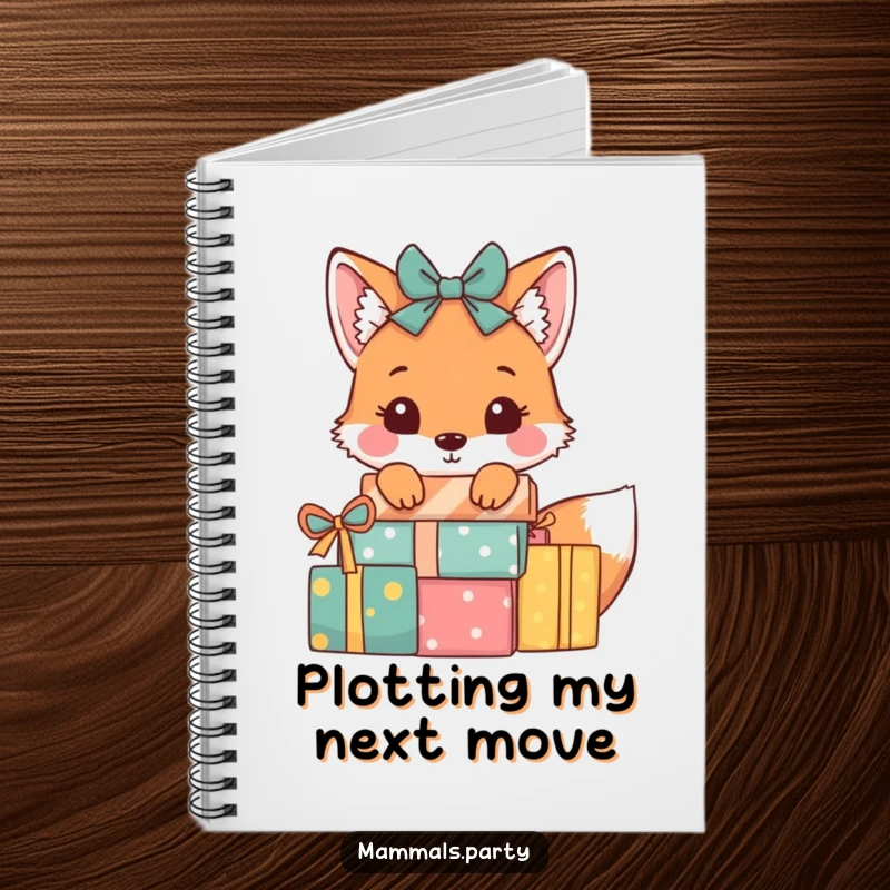 Funny Fox Notebook: A playful fox peeks from behind wrapped presents, perfect for jotting down clever ideas.