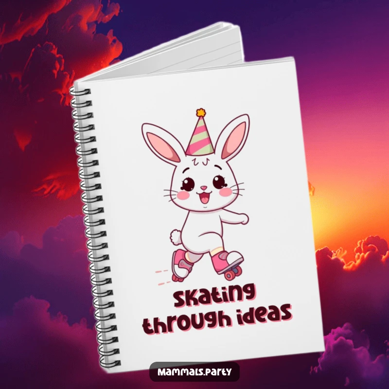 Funny Bunny Notebook: Features a cheerful bunny in a party hat zooming on roller skates, perfect for jotting down fun ideas.
