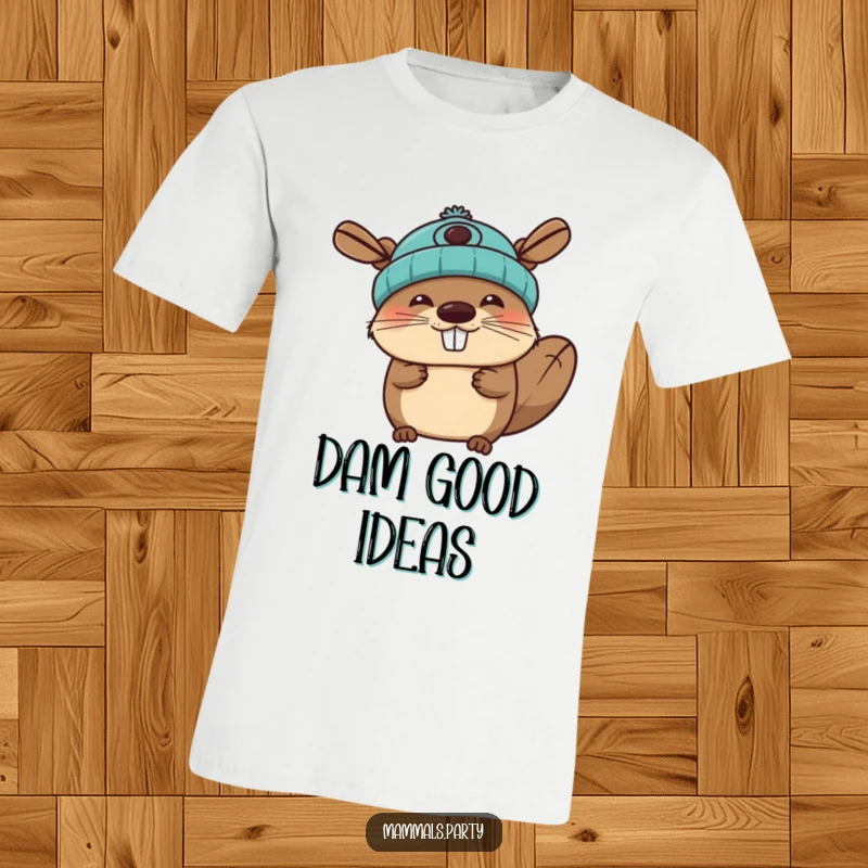 Funny beaver t-shirt with a joyous character wearing a propeller beanie, embodying adventurous and cheerful vibes.