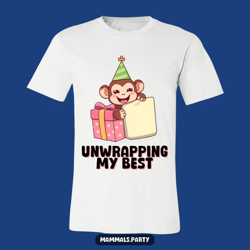 Funny Monkey Party T-Shirt - Happy Present Unwrapping Tee, Hilarious Gift