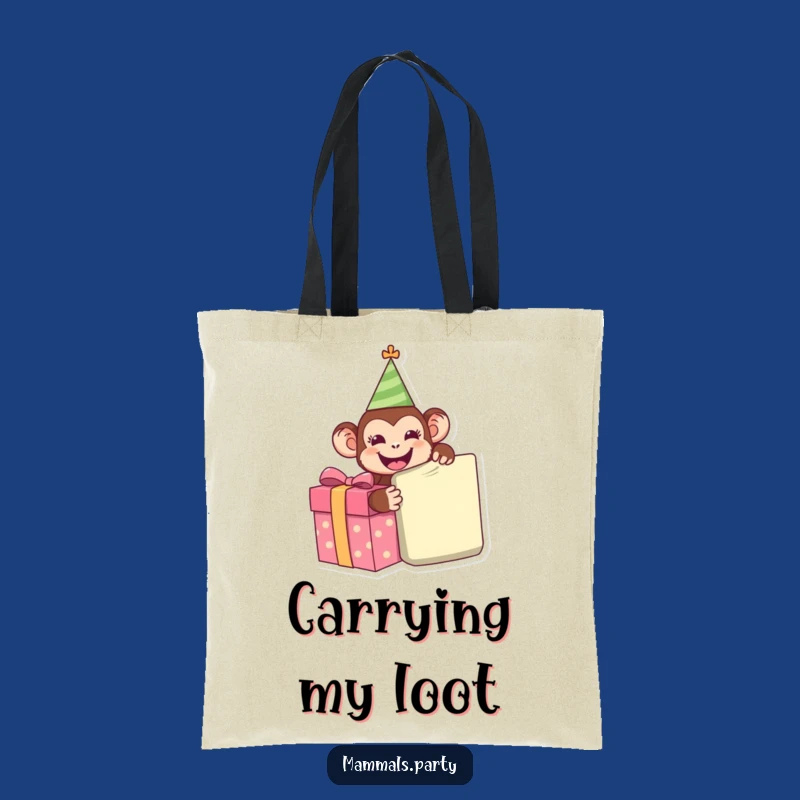 Funny Monkey Tote Bag - Happy Present Unwrapping, Carry Your Gifts Hilariously